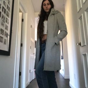 Zara Basics Grey Wool Long Coat Medium